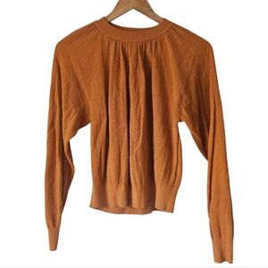 Uniqulo Rust Orange Pleated Textured Fall Minimalist Crew Neck Sweater Size XS